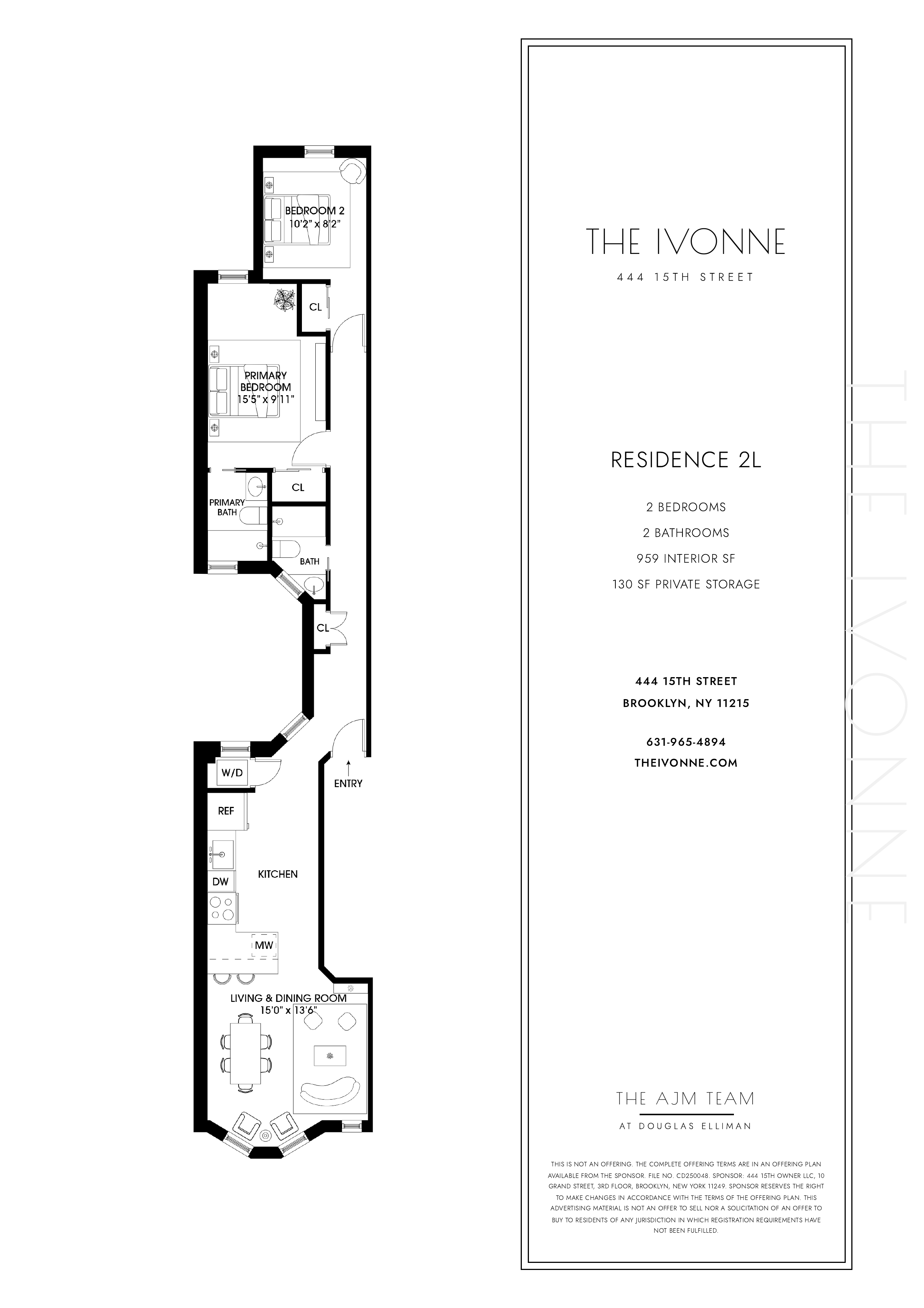 Floor plan of Residence 2L at The Ivonne, a two-bedroom Park Slope condominium